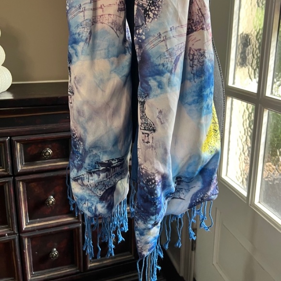 Chinese Village silk scarf tassels Oversized Beautiful Scene - 368 - Picture 3 of 3